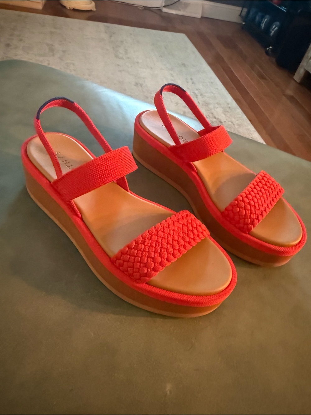Rothy's Bright Red Braided Platform Slingback Sandals
